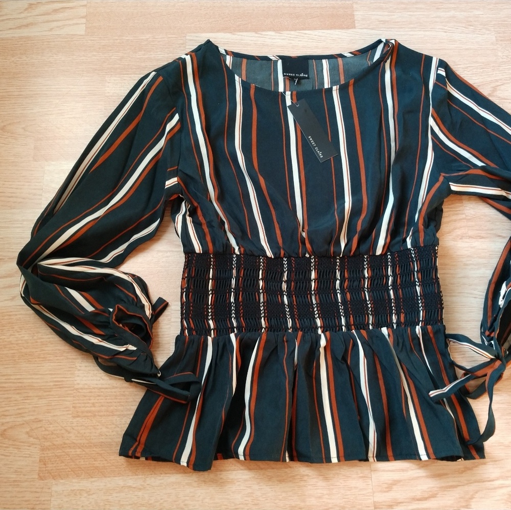 Green Striped Blouse - Size Small
